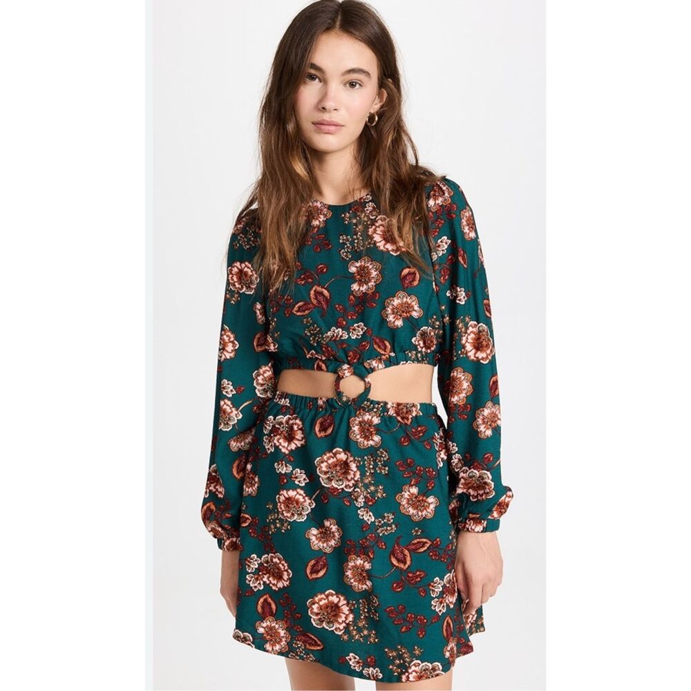 MinkPink‎ Olivia Cutout Mini Dress Green Floral Size Small